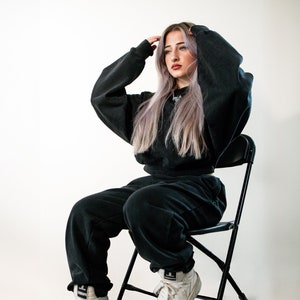 100% Cotton Jasmine Set of two, Black 2 Piece Set, loungewear, Hoodie and Joggers, Black Sweatsuit, Sweat set, Hoodie Joggers Set,Sweatpants