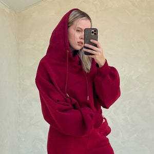 Jasmine Set of two, Streetwear, 2 Piece Set, loungewear, fleece hoodie and joggers, hoodie and sweatpants set, Hoodie Joggers Set,Sweatpants Red Wine (New!)