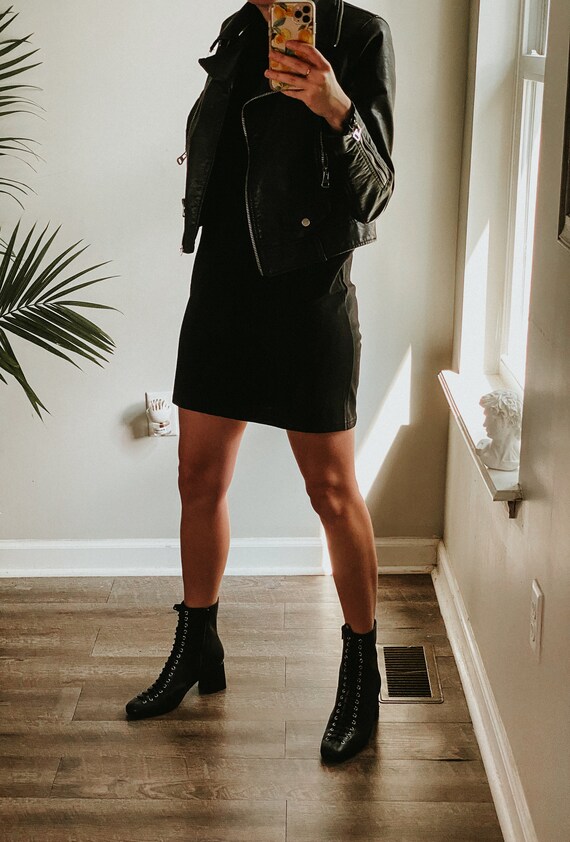Padded Shoulder Muscle Black Dress 