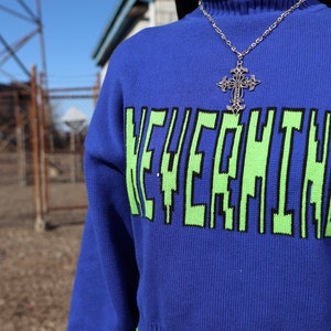 Nevermind 100% Cotton Graphic Sweater, Blue Sweater, Streetwear, Cropped Sweater, Unisex Sweater, Knit Sweater image 7