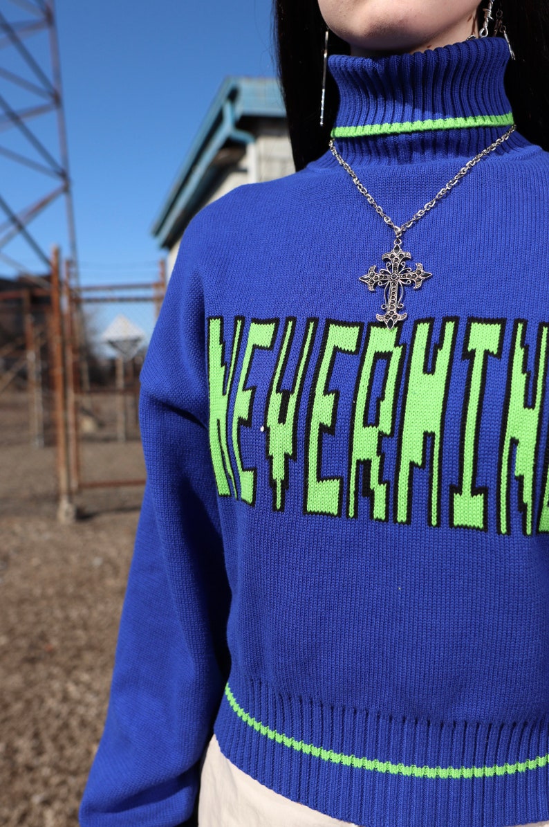 Nevermind 100% Cotton Graphic Sweater, Blue Sweater, Streetwear, Cropped Sweater, Unisex Sweater, Knit Sweater image 7