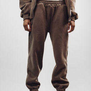 Pantalones de chándal de café unisex, conjunto de dos piezas, sudadera con capucha con cremallera, ropa de calle, sudadera con capucha marrón, pantalones de chándal marrones, ropa de salón, sudadera con capucha de vellón imagen 5