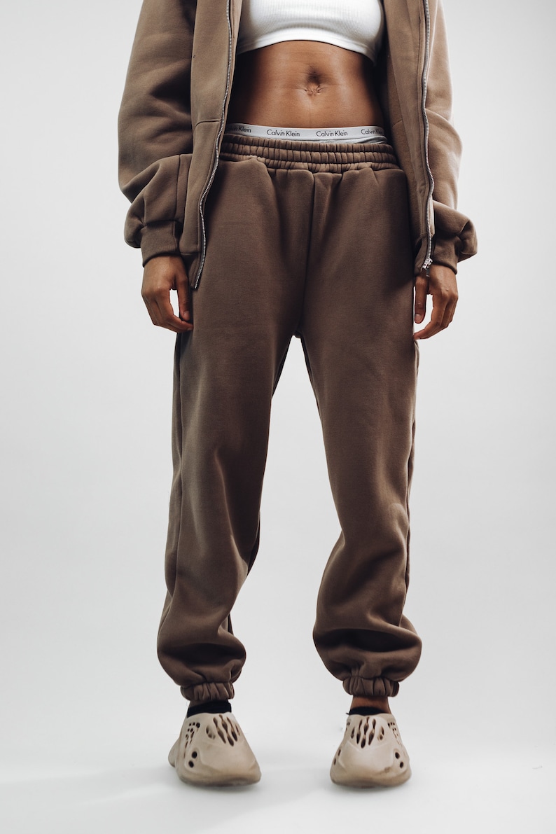 Unisex Coffee Sweatpants, Two piece set, Zip up hoodie, Streetwear, Brown hoodie, Brown sweatpants, loungewear, fleece hoodie image 5