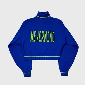 Nevermind 100% Cotton Graphic Sweater, Blue Sweater, Streetwear, Cropped Sweater, Unisex Sweater, Knit Sweater image 2