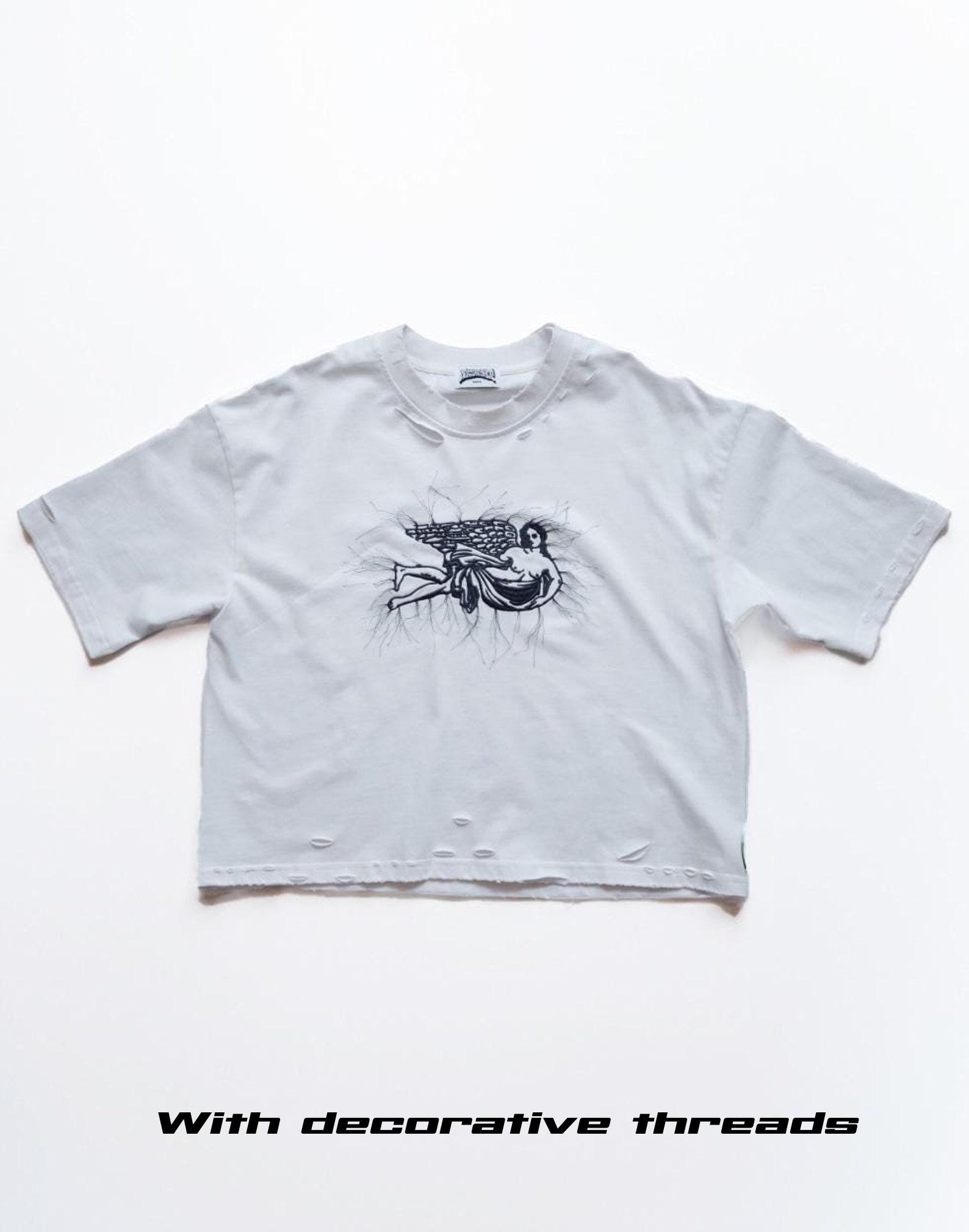 Distressed Graphic Cotton Tee: Embroidered Oversized Streetwear - Etsy