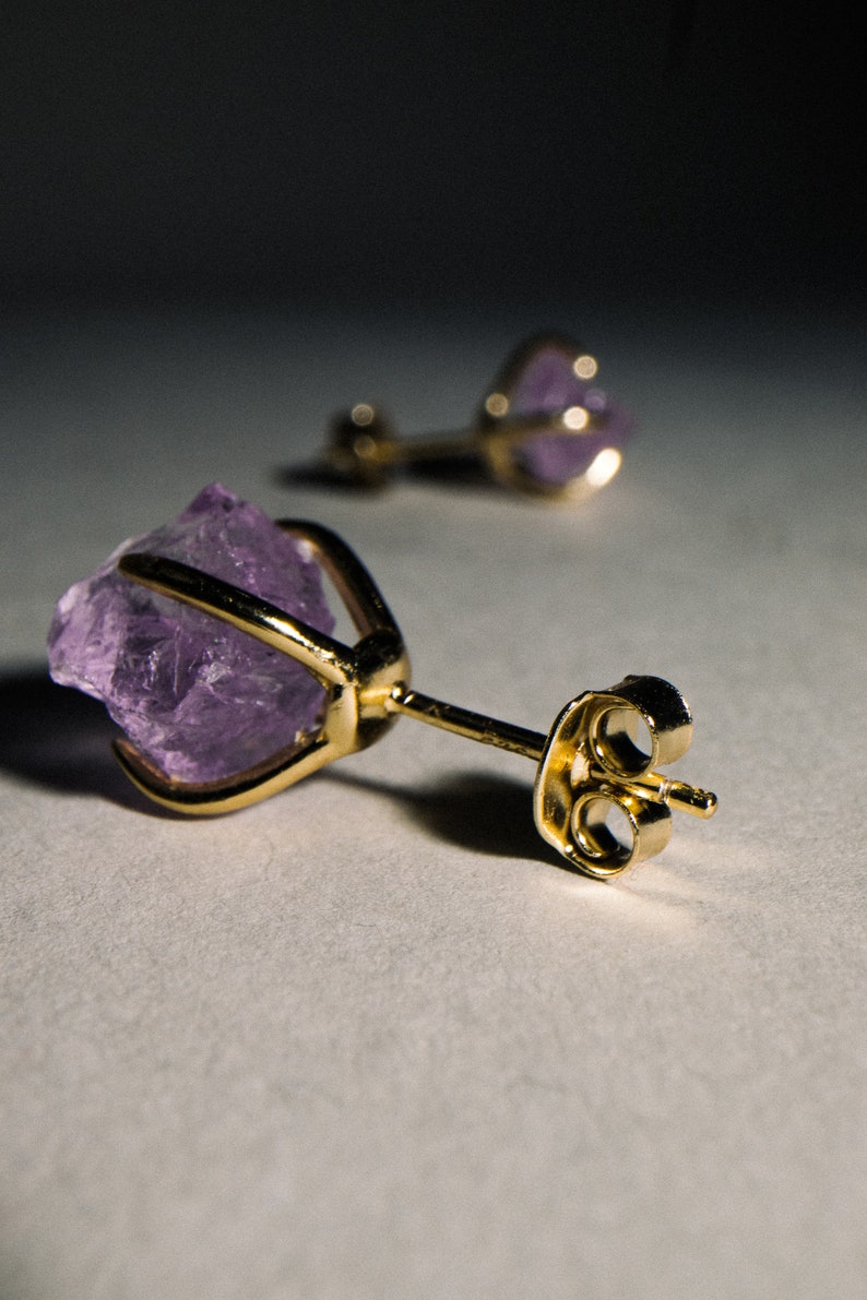 Plated 14k Gold over 925 Silver, ACS Drip Free Gift Box Gemstone Stud Earrings, Amethyst Earrings, Minimalist Earrings image 3