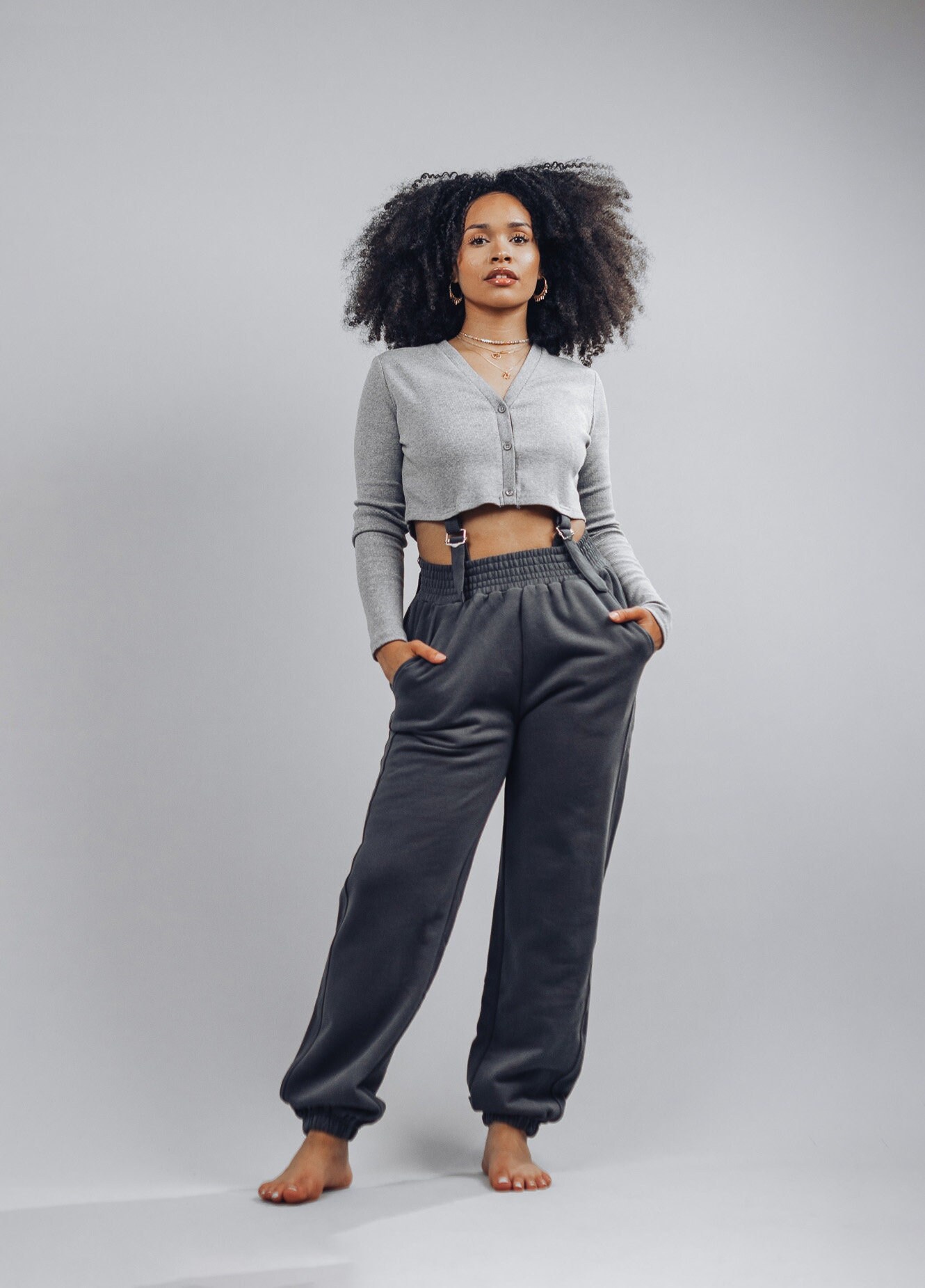 Cardigan and Sweatpants Set With 