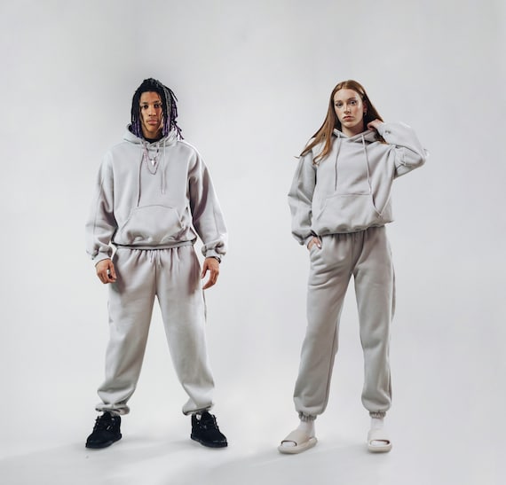 Unisex Concrete Sweatsuit Streetwear Gray Tracksuit Gray Sweatsuit Two piece set fleece hoodie and joggers Gray sweatpants and hoodie