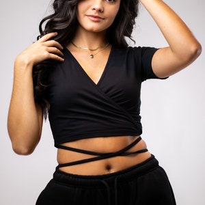 Wrap top, Strap Crop Top, Tie Waist Crop Top, Wrap Around Top, Black Crop Top, Orange Crop Top, String tshirt, String tshirt top,Streetwear image 7