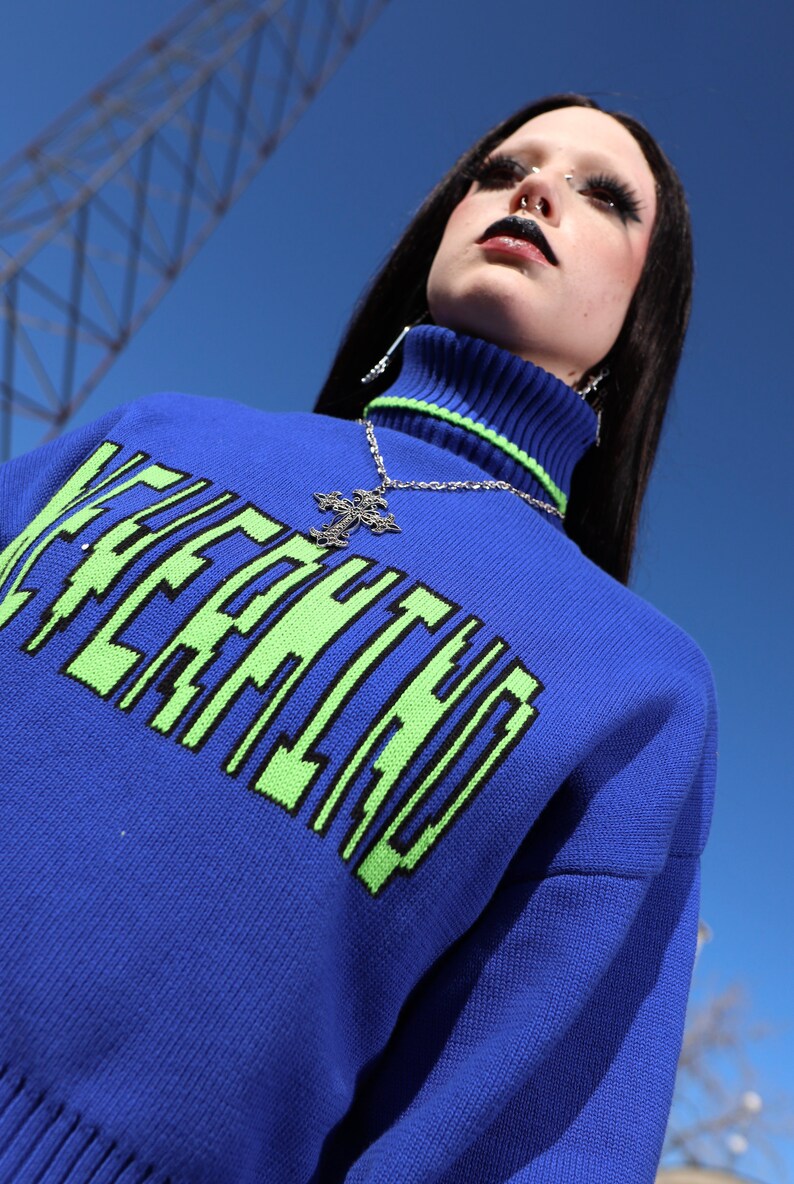 Nevermind 100% Cotton Graphic Sweater, Blue Sweater, Streetwear, Cropped Sweater, Unisex Sweater, Knit Sweater image 8