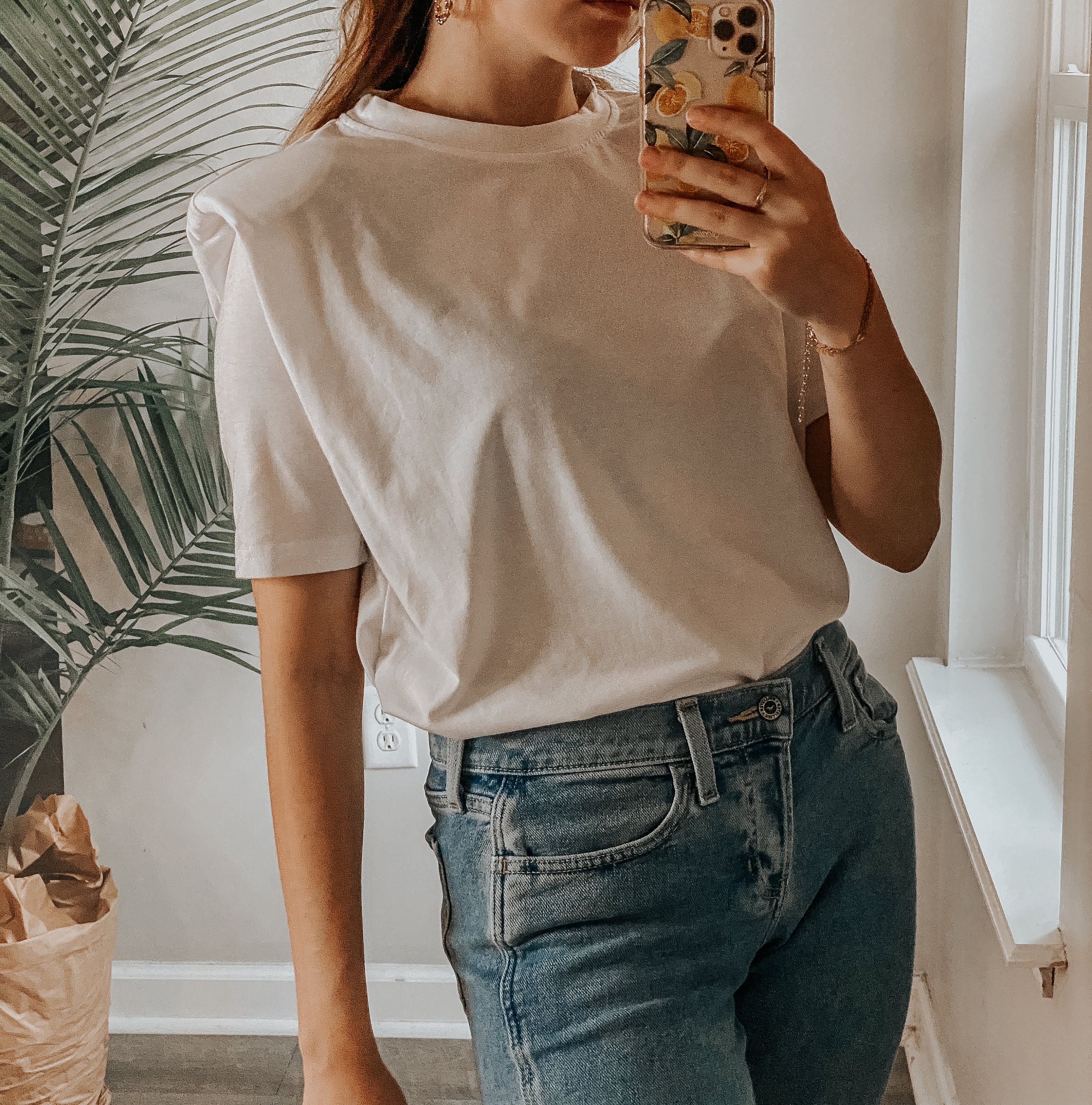Padded Shoulder Long Sleeve T-shirt 