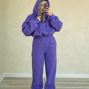 Jasmine Set of two, Streetwear, 2 Piece Set, loungewear, fleece hoodie and joggers, hoodie and sweatpants set, Hoodie Joggers Set,Sweatpants Lavender Purple(New)