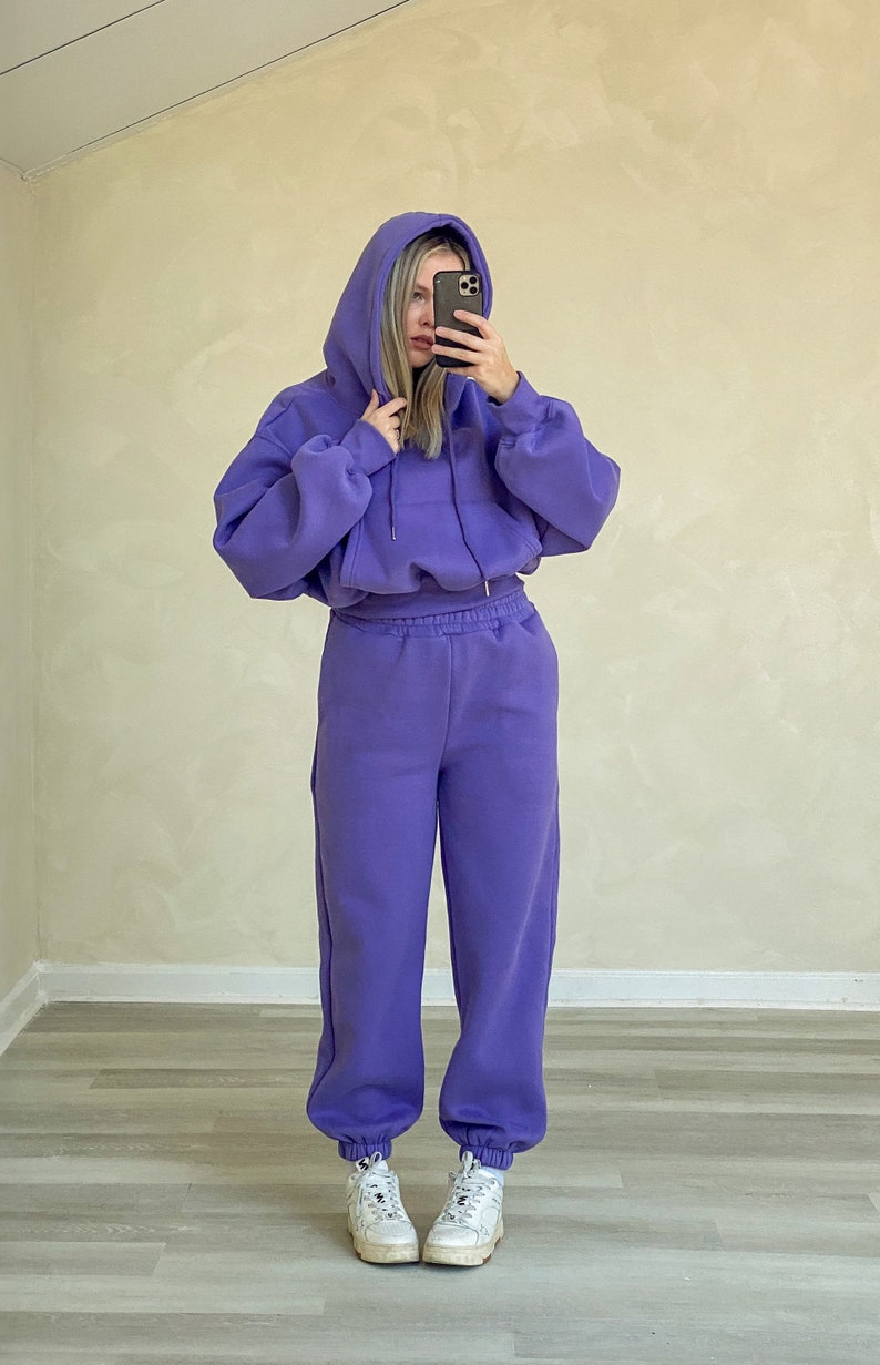 Jasmine Set of two, Streetwear, 2 Piece Set, loungewear, fleece hoodie and joggers, hoodie and sweatpants set, Hoodie Joggers Set,Sweatpants Lavender Purple(New)