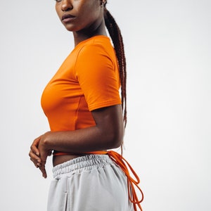 Wrap top, Strap Crop Top, Tie Waist Crop Top, Wrap Around Top, Black Crop Top, Orange Crop Top, String tshirt, String tshirt top,Streetwear image 2