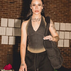 Sample Sale Custom Denim Halter Corset Top - Black, Size S