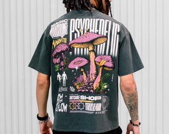 Mushroom Graphic T-Shirt: Unisex Vintage Wash Heavyweight Cotton Tee