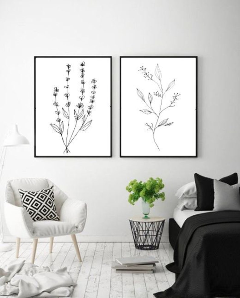 Set of 3 Prints Botanic Plant Drawing Minimal Flower - Etsy