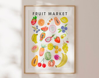 Poppy Fruit Market Print, Wall Art, Trendy Decor, Abstract Vintage Painting, Kitchen Decor, Living Room, Anthropologie, Physical