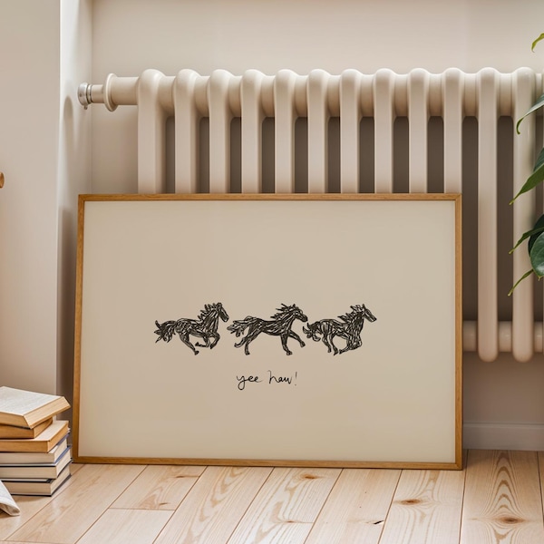 Horse Doodle Western Digital Print: Coastal Cowgirl, Digital Downloads, Art Print, Gift Idea, Aesthetic, Yee Haw