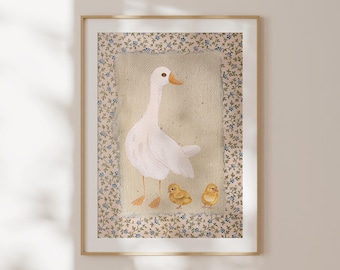PRINTED AND SHIPPED, Mother Duck Art Print, Nursery, 11x14, Wall Art, Vintage Painting, Kitchen Decor, Living Room, Anthropologie, Physical