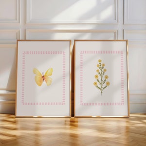 Set of 2 Prints, Butterfly & Floral Art Prints: Cottagecore Nursery Decor, Digital Download, Art Print, Gift Idea, Aesthetic