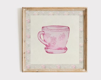 Tea With Grandma Square Print, INSTANT Digital Downloadable Wall Art, Trendy Decor, floral illustration, Living Room Art, Kitchen Decor