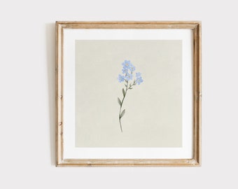 Blue Simple Floral Square Print, INSTANT Digital Downloadable Wall Art, Trendy Decor, floral illustration, Living Room Art, Botanical