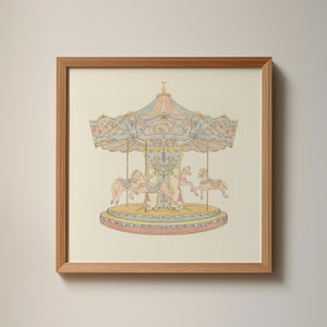 Vintage Karussell Druck, digitaler Download Wandkunst, trendige Dekoration, Wohnzimmer Kunst, Cottage, Kinderzimmer