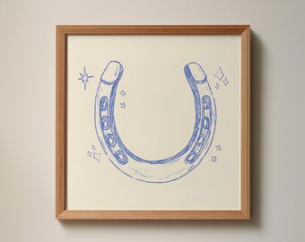 Vintage Horseshoe Square Art Print: Trendy Blue Decor, Digital Downloads, Art Print, Gift Idea, Aesthetic