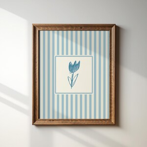 French Blue Tulip Print: Minimalist Doodle Art, Digital Download, Art Print, Gift Idea, Aesthetic