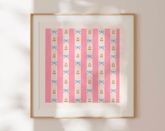 Vintage Pink Wallpaper Floral Bow Square Print, INSTANT Digital Downloadable Wall Art, Kitchen, Living Room Art, English Cottage