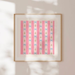 Vintage Pink Wallpaper Floral Bow Square Print, INSTANT Digital Downloadable Wall Art, Kitchen, Living Room Art, English Cottage image 1