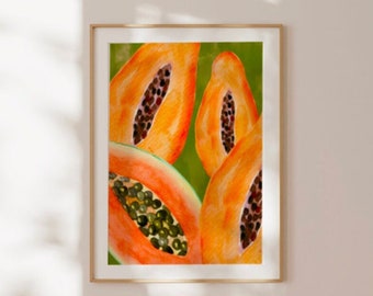 Papaya Print, Wall Art, Trendy Decor, Abstract Vintage Painting, Kitchen Decor, Living Room, Anthropologie, Physical