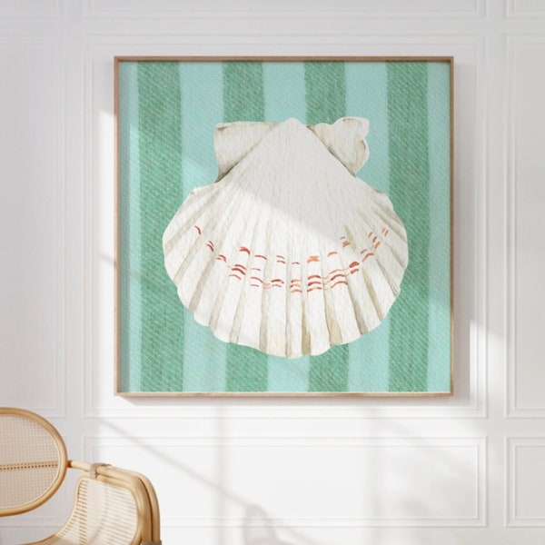 Seashell Sketch Print, INSTANT Digital Downloadable Wall Art, Trendy Decor, Coastal illustration, Living Room Art, Blue Green