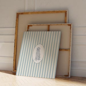 Blue and White Striped Golden Retriever Dog: Trendy Cottage Decor, Digital Downloads, Art Print, Gift Idea, Pet Owner Gift image 5