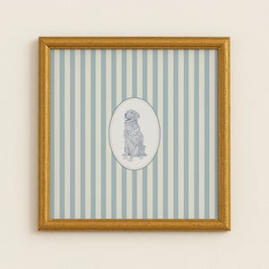 Blue and White Striped Golden Retriever Dog: Trendy Cottage Decor, Digital Downloads, Art Print, Gift Idea, Pet Owner Gift image 2