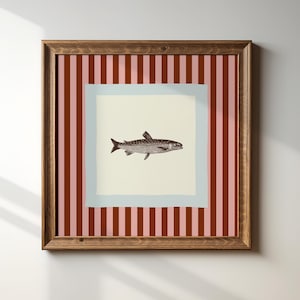 Maroon and Pink Trout Fish Striped Square Print, INSTANT, Digital Downloadable Wall Art, Trendy Decor, illustration, Vintage