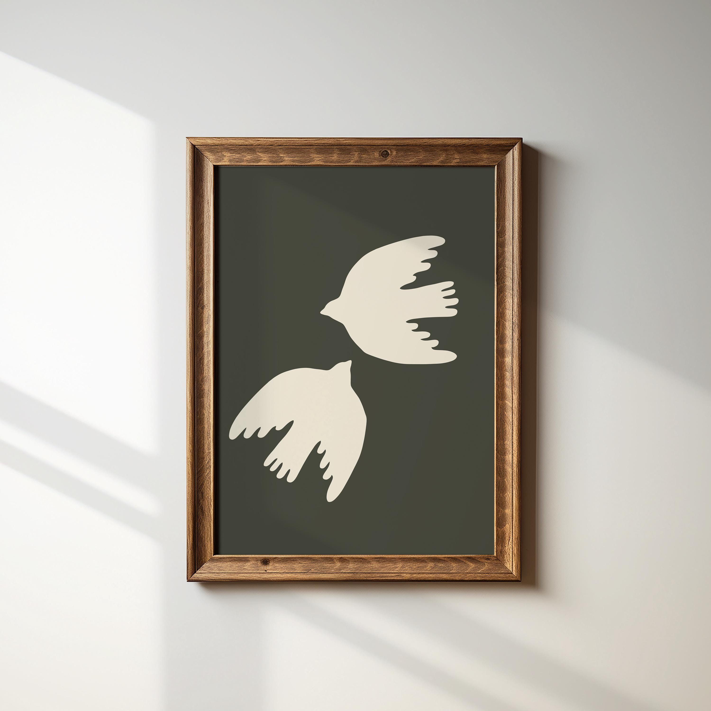 Charcoal Dove Art Print: Botanical Cottagecore Decor, Digital