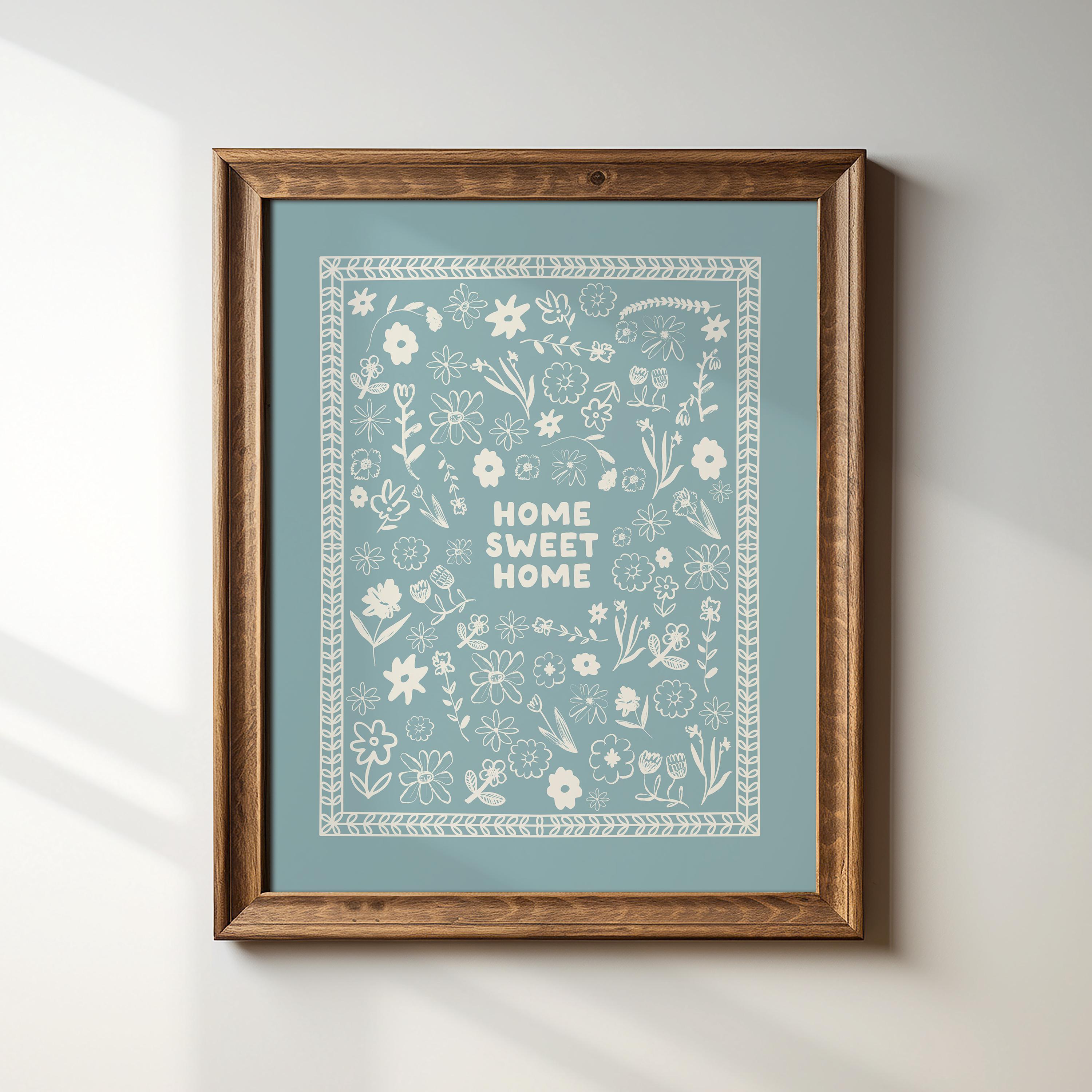 Blue Home Sweet Home, Vertical Portrait Print, Digital Download Art Print, Wall Art, Trendy Decor, Kids Room, Housewarming Gift