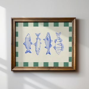 Stampa orizzontale Catch of The Day, arte murale digitale scaricabile, arte per bambini, costiera, arredamento Cottagecore, arte murale stampabile, orizzontale
