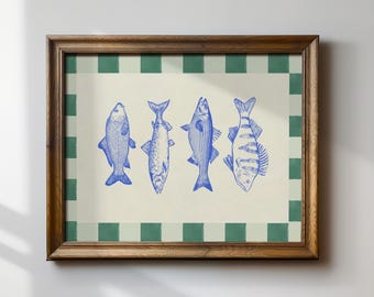 Catch of The Day Horizontal Print, Digital Downloadable Wall Art, Nursery Art, Coastal, Cottagecore Decor, Printable Wall Art, Horizontal