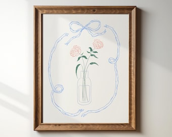 Vintage Rose Illustration Print: Cornflower Blue Botanical Art (Digital Download)