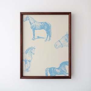 Sweet Blue Horse Illustration Print, Digital Download, Wall Art, Trendy Decor, Abstract Vintage Painting, Vertical, Equestrian