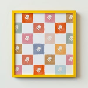 Colorful Floral Checkered Square Print, INSTANT Digital Downloadable Wall Art, Trendy Decor, floral illustration, Living Room Art, Cottage