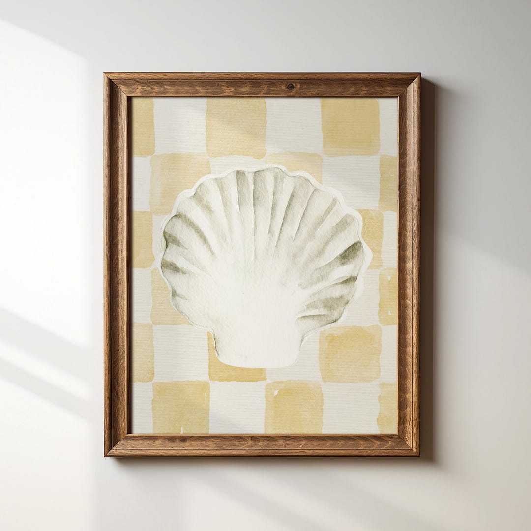 Checquered Shell Butter Yellow Checkered Shell Print: Vintage Botanical Art, Digital ...