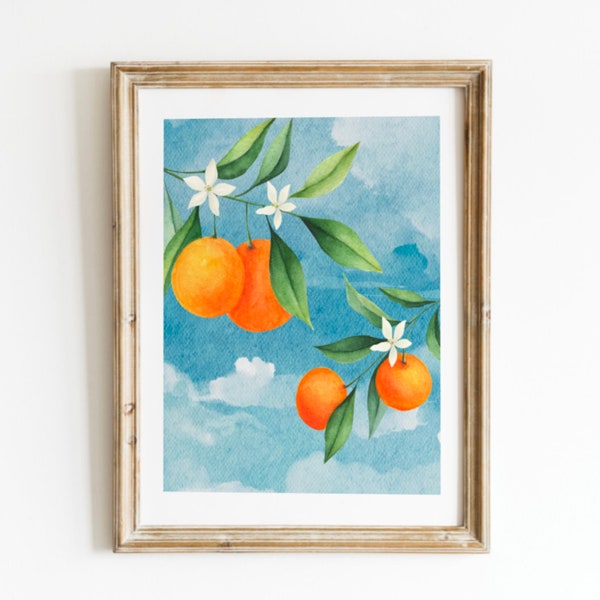 Valencia Orange Print, Digital Downloadable Wall Art, Trendy Decor, Fruit Market Pear Painting