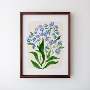 Watercolor Blue Floral Stem, Digital Print, Wall Art, Trendy Decor, Abstract Vintage Painting, English Garden, Floral, Cottage