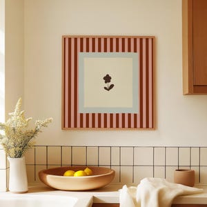 Maroon and Pink Striped Daisy Square Print, INSTANT, Digital Download Wall Art, Trendy Decor, illustration, Print on Demand, Vintage