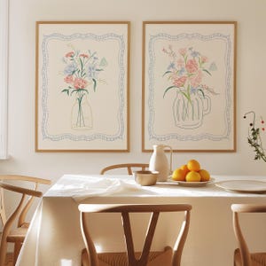 Conjunto de dos, dibujo floral, láminas artísticas, flores, decoración de moda, cuadro de jardín inglés, cabaña, lámina artística, impresión digital, arte mural, guardería