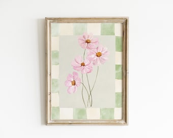 Pink Lillies Vintage Floral Bouquet With Bow Print, Digital Downloadable Wall Art, Trendy Decor, Abstract Vintage Painting, English Garden